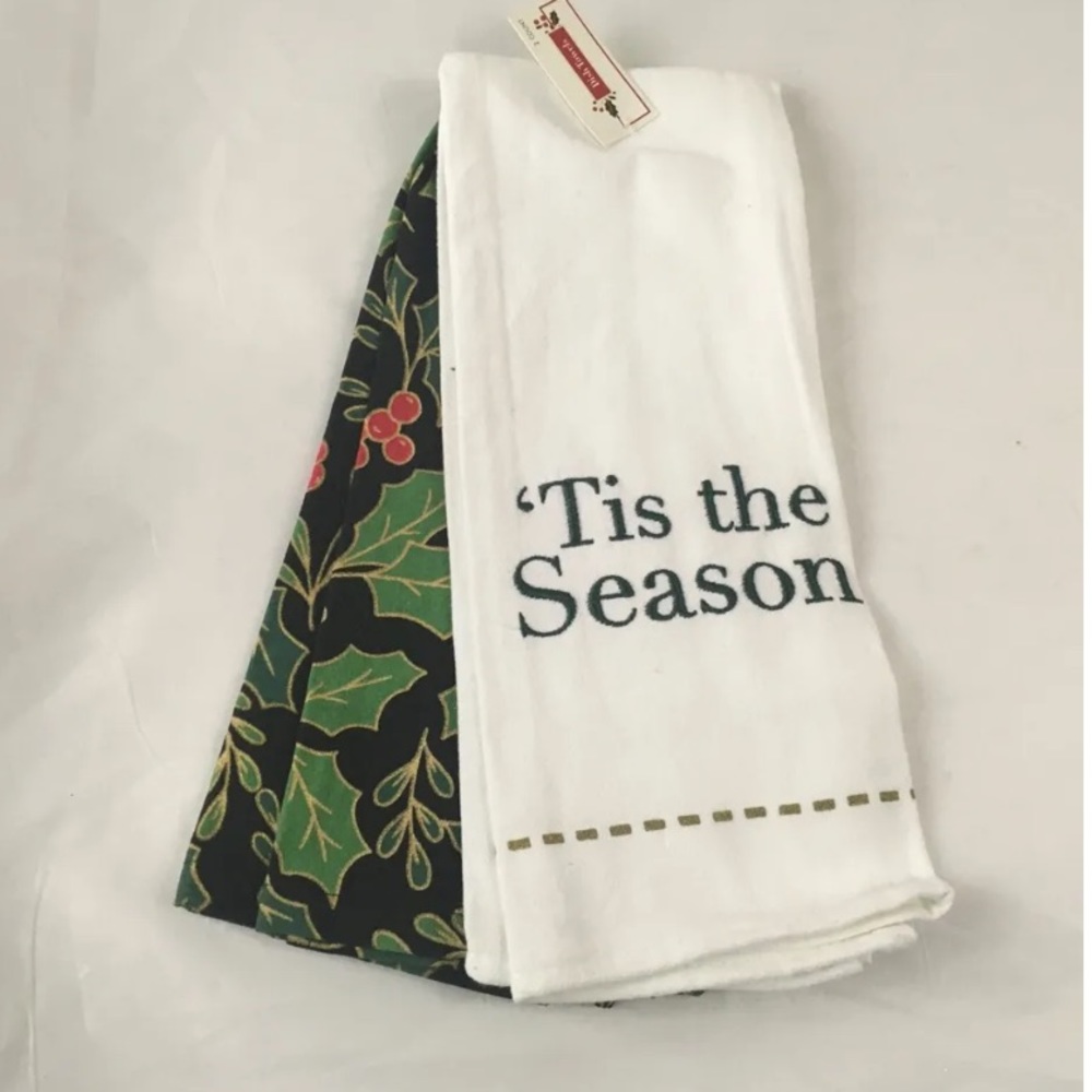 NEW Target Tis the Season & HOLLY Hand dish towels Christmas decor embroidered